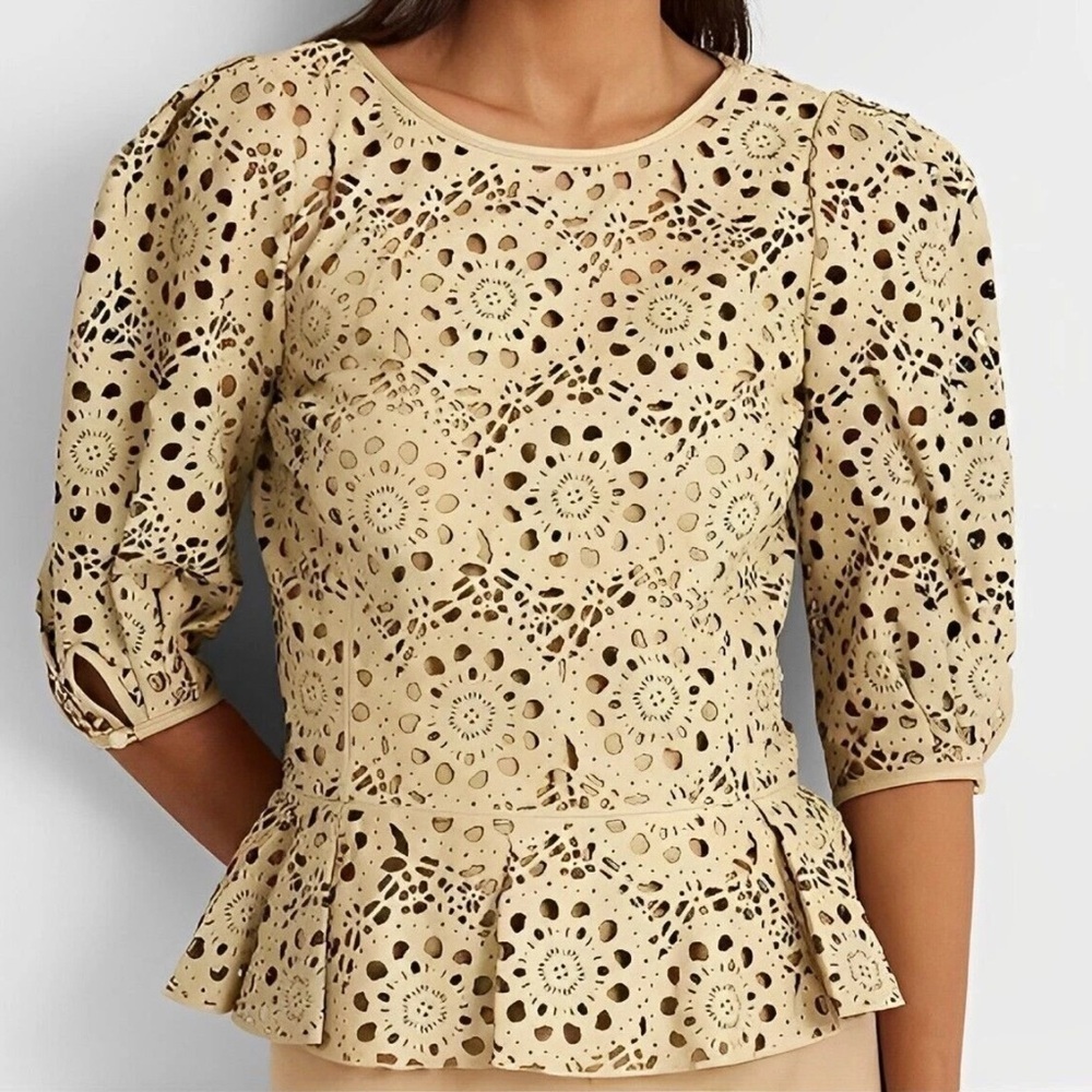 Ralph Lauren Black Label Women’s Top, Lamb Leather Peplum Cutout,  Size 8 NWT
